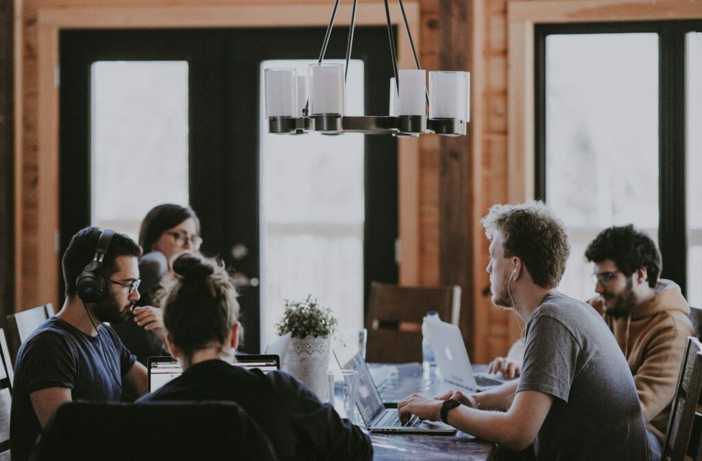 Team working with small business owners