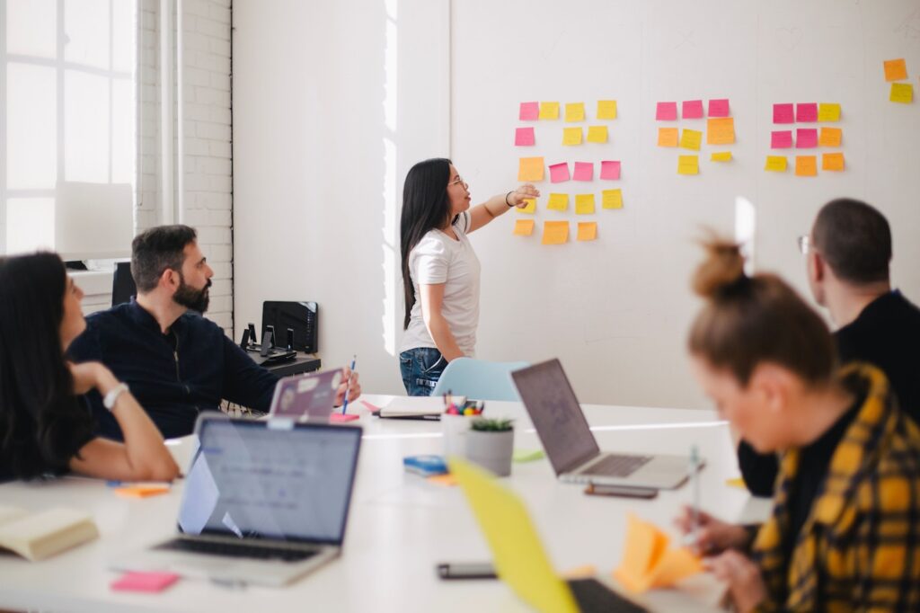 Team planning session with sticky notes