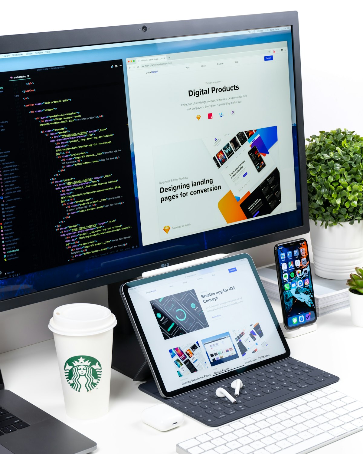 Landing page design shown on a monitor