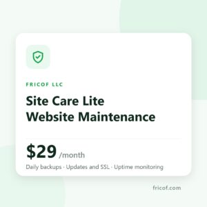 Site Care Lite — $29 per month website maintenance from FRICOF
